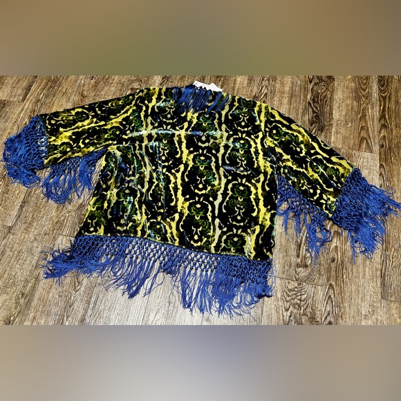 NWT! Urban Outfitters Roxanna Fringe Velvet Burnout Kimono Cover-up - Picture 7 of 9